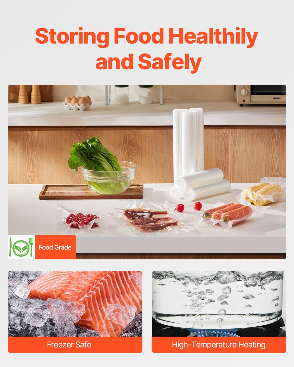 US Local 6 Rolls Vacuum Sealer Bags 11 In X 20 Ft & 8 In X 20 Ft Customizable Non-BPA Bag