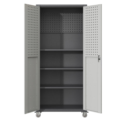 US Local 71 Metal Garage Storage Cabinet With Wheels - Heavy-Duty Tool Storage Cabinet For Home, Office, School, And Garage Organization, Black Gray