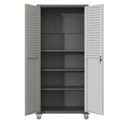 US Local 71 Metal Garage Storage Cabinet With Wheels - Heavy-Duty Tool Storage Cabinet For Home, Office, School, And Garage Organization, Black Gray