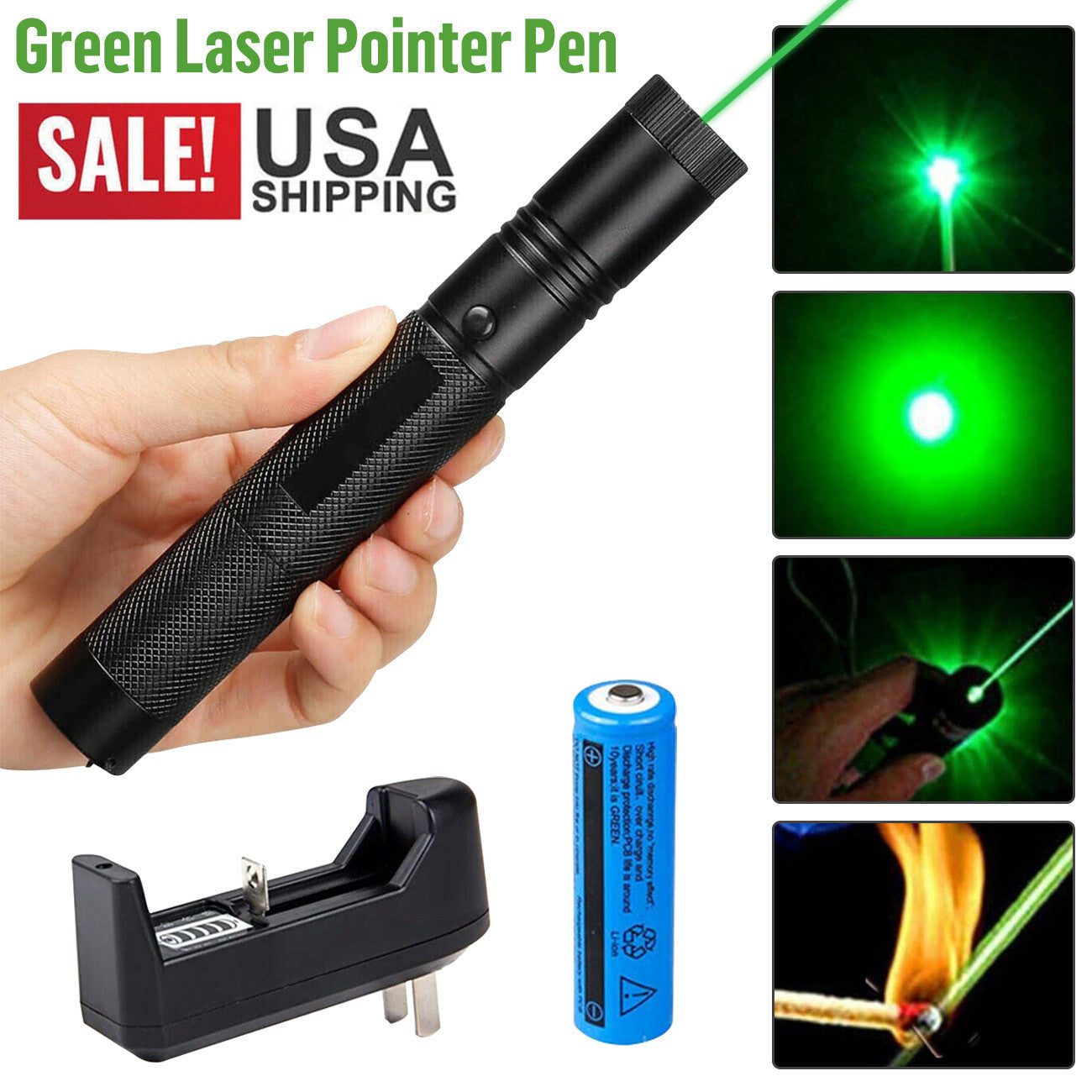 US Local 9900Mile Strong Green Laser Pointer Pen Light Visible Beam Lazer AAA Torch 532nm USB Rechargeable Flashlight