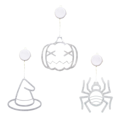 US Local Set Of 3 Pack Halloween Window Light Spider Witch Hat Pumpkin With Orange Light Hanging Halloween Decoration Light With Suction Cup Hanging Holes