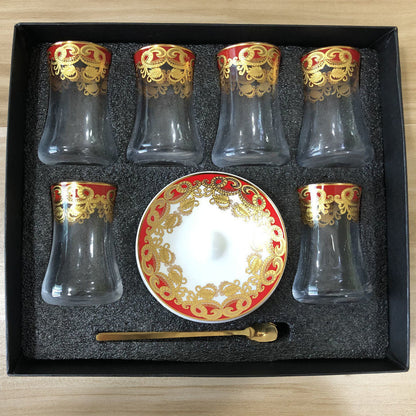 价格高 Gold Red Heat Resistant Tea Cup Glass Coffee Mug Set