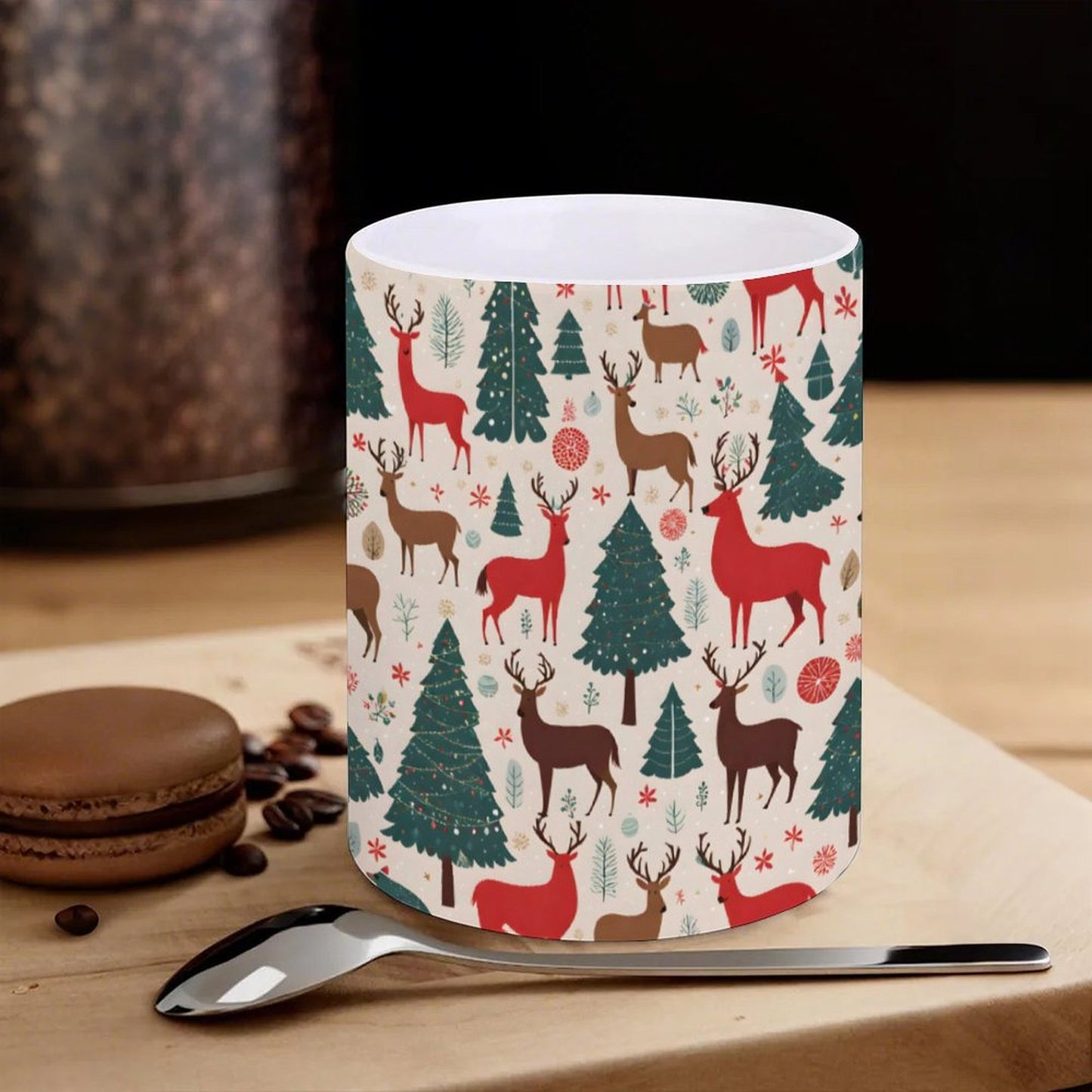 POD US Local White mug with full print, Christmas Trees 0007