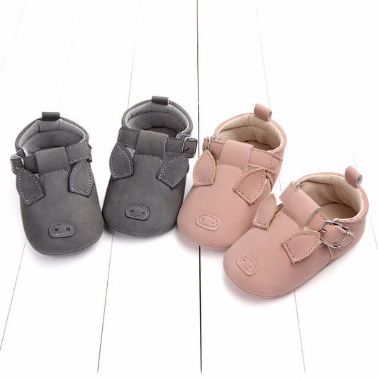 US Local Spring and autumn cartoon animal baby shoes matte leather non-slip soft bottom