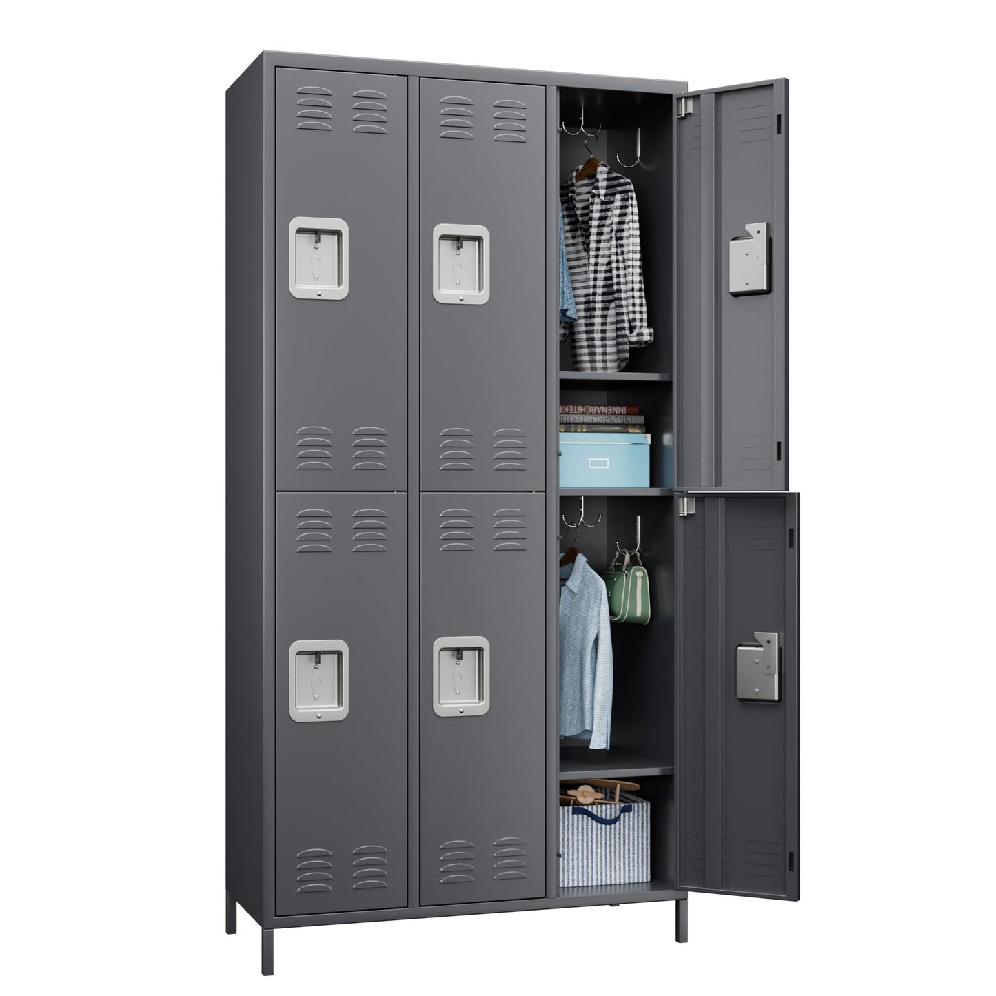 US Local 6 Doors Metal Lockers For Employees With Lock, Metal Locker With 18 Hooks For School Garage Office Gym Home,Assembly Required,Dark Grey