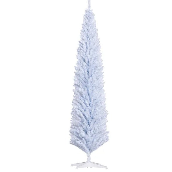 US Local HOMCOM 8' Artificial Pencil Christmas Tree, Slim Xmas Tree With 618 Realistic Branch Tips And Plastic Stand, White