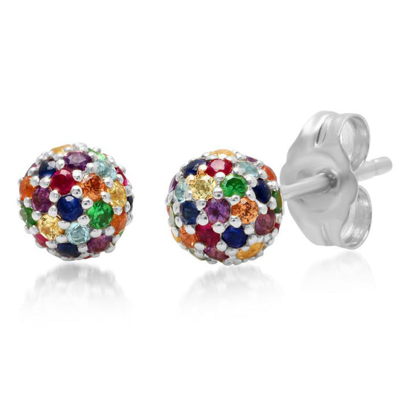 Fashion Personality Exquisite Rhinestone Zircon Multicolor Round Studs