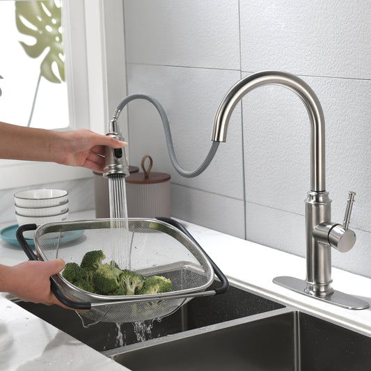 US Local Single Handle High  Pull Out Kitchen Faucet, Single-stage Stainless Steel Kitchen Sink Faucet, With Pull Down Spray