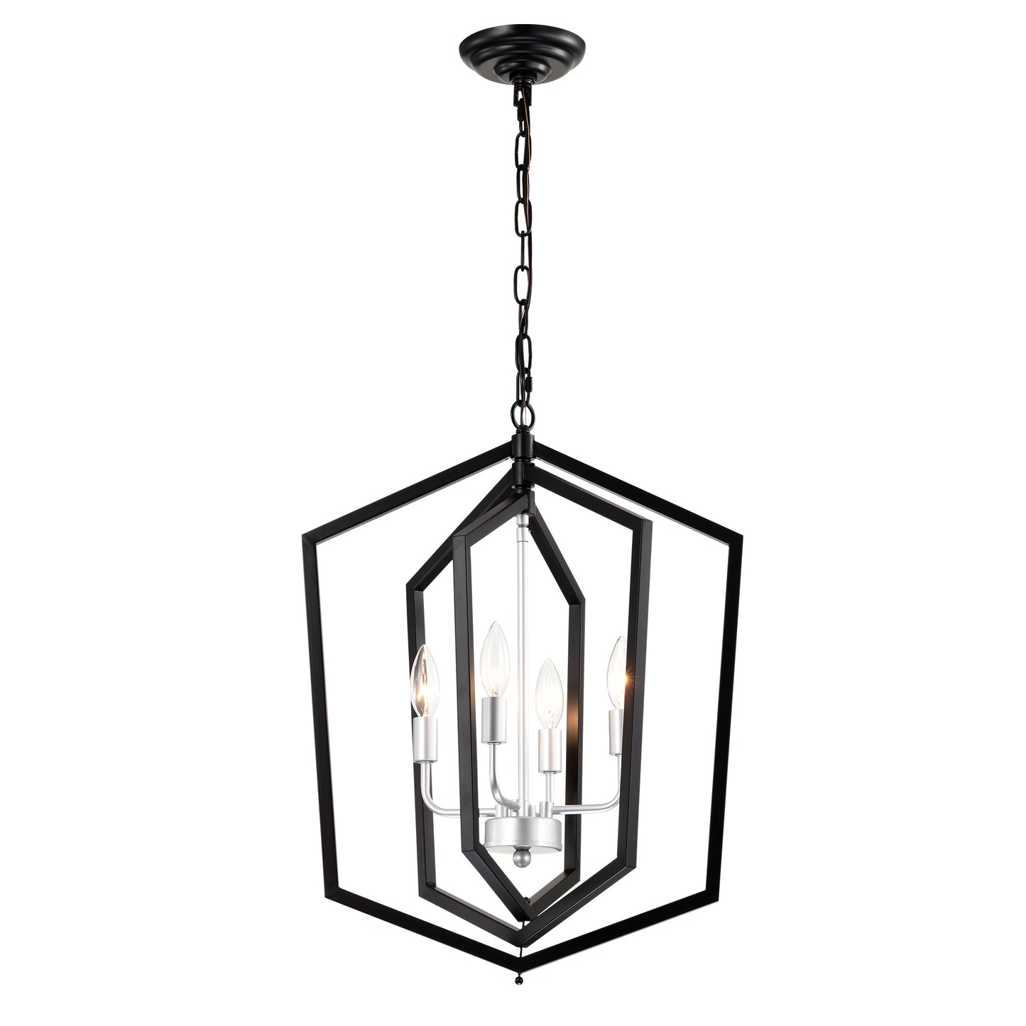 US Local 4-Light Farmhouse Kitchen Chandeliers, Matte Black And Sliver Vintage Rustic Cage Light Fixture Adjustable Height Chandeliers For Dining Room Hallway Foyer Entryway E12 Bulbs Not Included