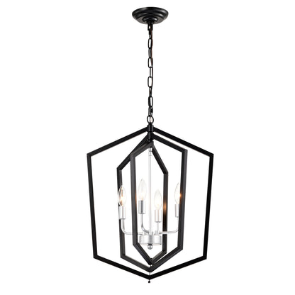 US Local 4-Light Farmhouse Kitchen Chandeliers, Matte Black And Sliver Vintage Rustic Cage Light Fixture Adjustable Height Chandeliers For Dining Room Hallway Foyer Entryway E12 Bulbs Not Included