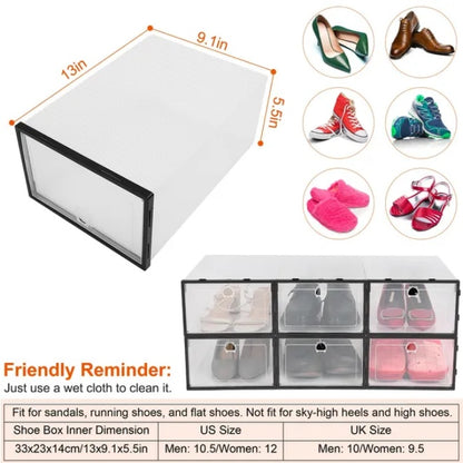 US Local 6Pcs Collapsible Shoe Box Stackable Shoe Storage Bin Transparent Dustproof PP Shoe Organizer Container