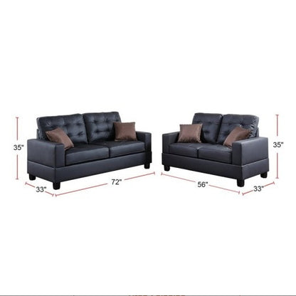 US Local Living Room Furniture 2pc Sofa Set Black Faux Leather Tufted Sofa Loveseat W Pillows Cushion Couch
