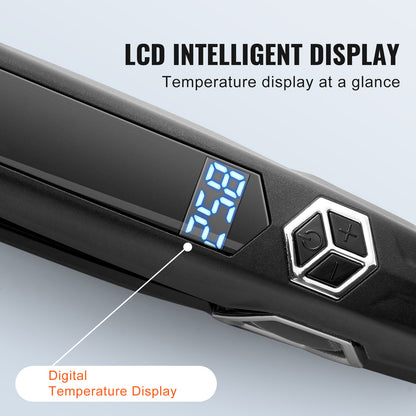US Local VEVOR Hair Straightener, Titanium Flat Iron, Dual Infrared Hair Straightener Flat Iron With LCD Display And 19 Temp Levels , Dual Voltage 110V 240V For Salon Home Travel Use