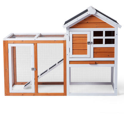 US Local House Type With Running Ladder, Orange-red, Wooden Chicken Rabbit Cage