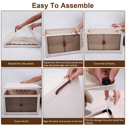 US Local 3 Pcs Foldable Storage Bins With Lid Wheels Front Magnetic Door Fedex Shipping