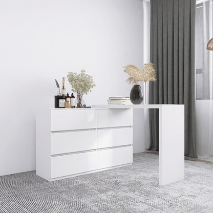 US Local Extended Desktop 6 Drawers Chest Of Drawer Without Handle White Color Vanity