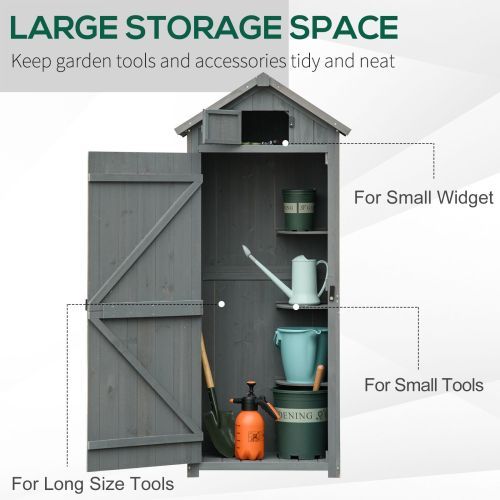 UK Local Outsunny Wooden Garden Shed, Utility Outdoor Small Shed With Lockable Double Doors, Shelves And Roof Hatch, Grey