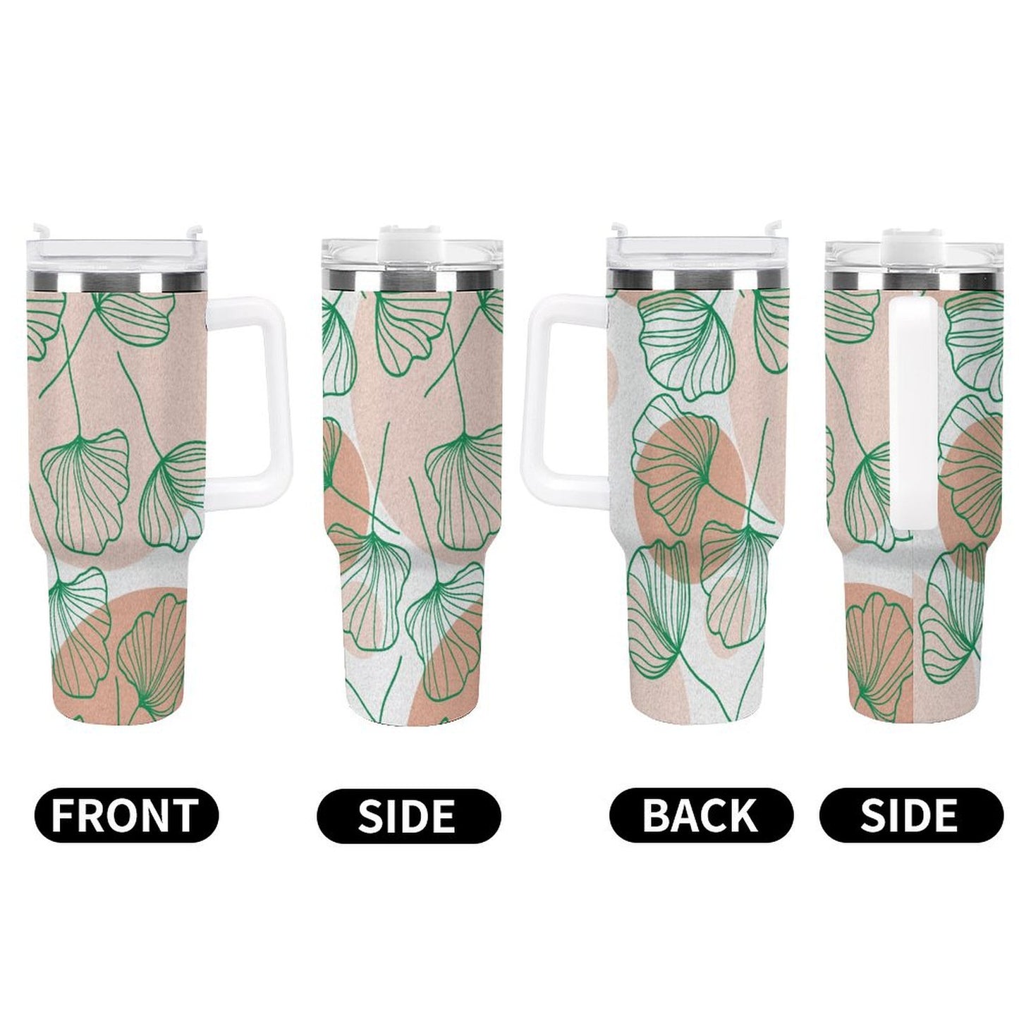 PHDT00212 POD US Local Tumbler 40oz Large Capacity Car Cup Green Leaves, Lines