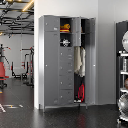 US Local Metal Lockers For Employees With 10 Doors, H Steel Lockable Storage Lockers With 6 Hooks And 10 Card Holder For Office, Home, Gym, School, Employees, Dark Grey
