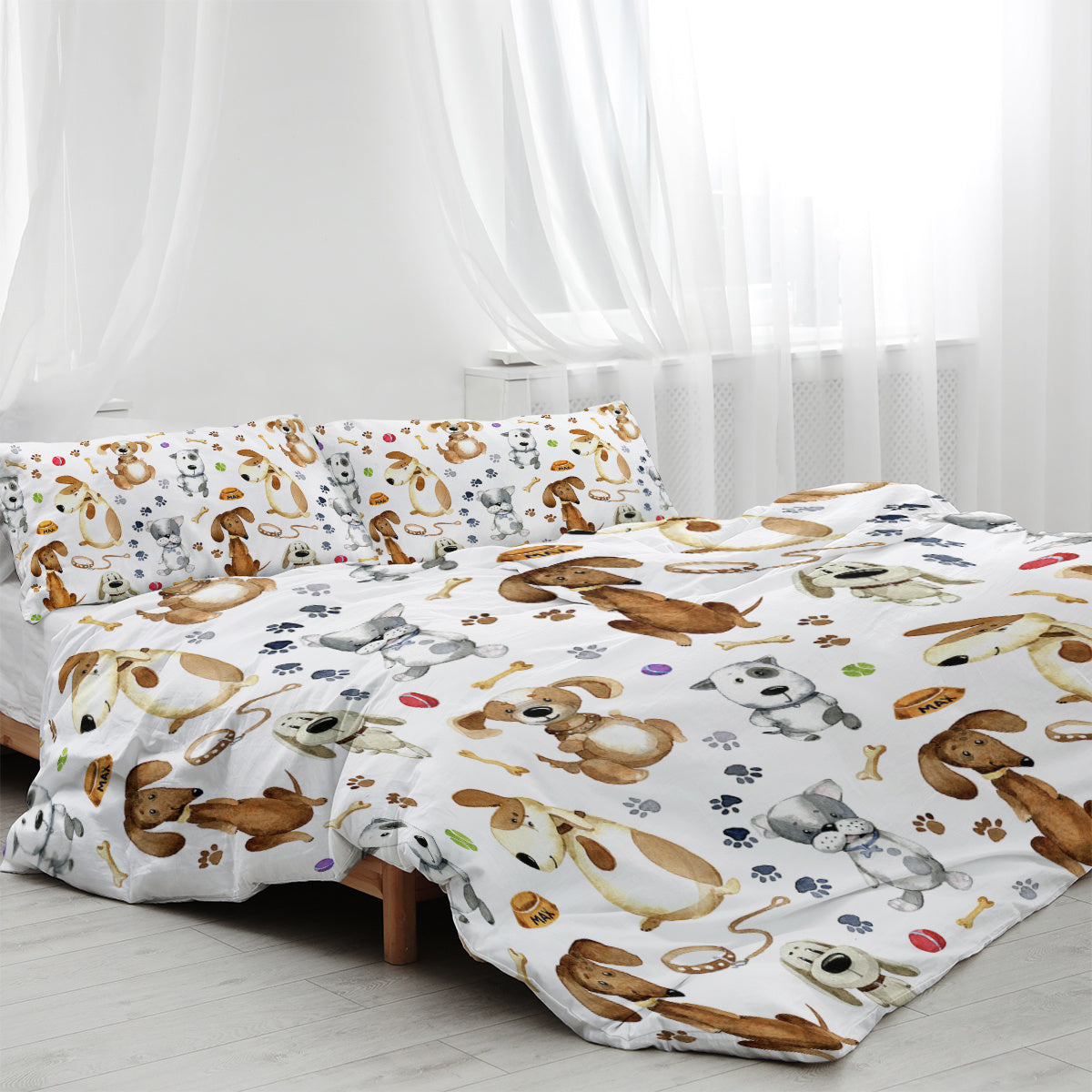 US & UK Local  Kids' Duvet Cover Sets Animals Pastel Duvet Covers Cartoon Dogs Paws Pattern Bed Sets 3 Pieces 1 Duvet Cover And 2 Pillow Cases Cute Puppy Dogs Bedding For Kids