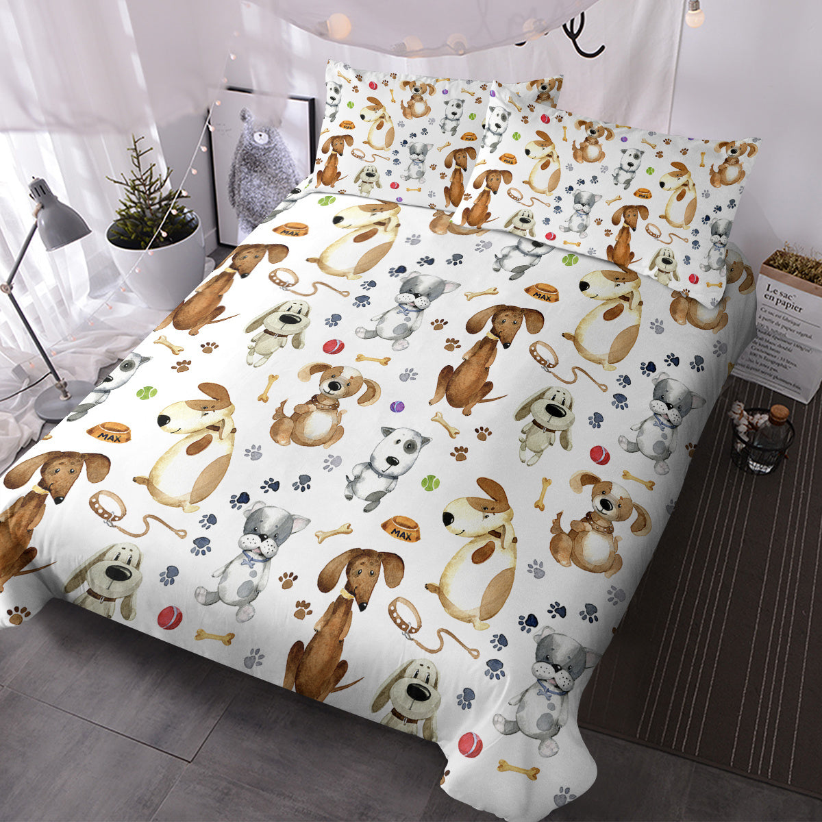 US & UK Local  Kids' Duvet Cover Sets Animals Pastel Duvet Covers Cartoon Dogs Paws Pattern Bed Sets 3 Pieces 1 Duvet Cover And 2 Pillow Cases Cute Puppy Dogs Bedding For Kids