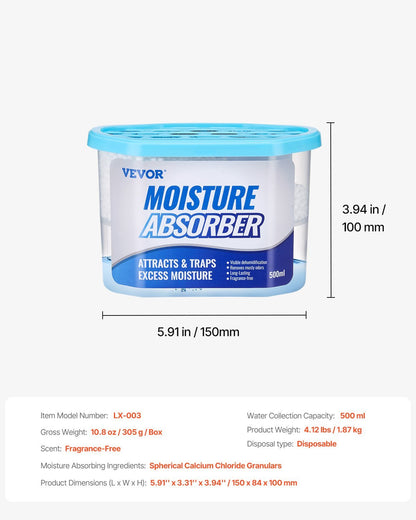 US Local VEVOR Moisture Absorber Boxes, 10.8 Oz Humidity Absorber Boxes 6 Packs , Fragrance Free Dehumidifier Attracts Extra Moisture From Your Bathroom, Closet, And Kitchen