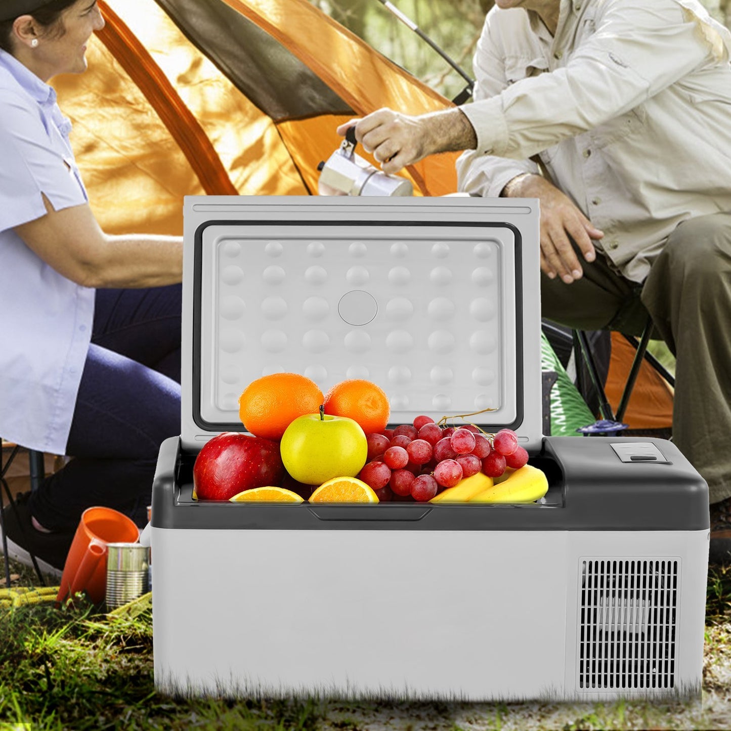 VEVOR 12 Volt Refrigerator 16 Qt, Portable Mini Car Fridge  Cooling Range & App Contro DC & 110-240V AC Electric Compressor Cooler For Truck Vehicle RV Boat Outdoor & Home Use, Grey