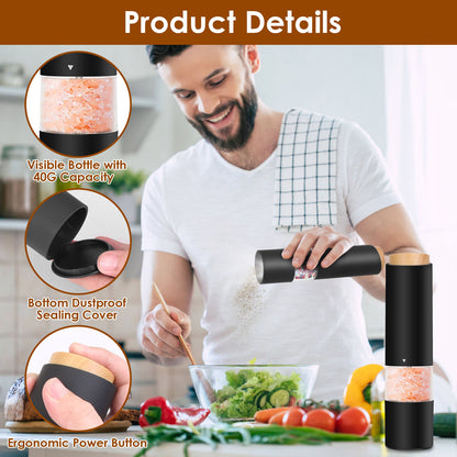 US Local 2Pcs Electric Salt And Pepper Grinder Battery Powered Salt Mill Sets With Adjustable Coarseness One Hand Easy Operation Visible Refilling Bottle