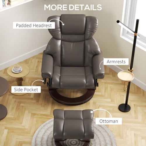UK Local HOMCOM Massage Recliner Chair With Footstool, Upholstered Reclining Armchair With Adjustable Backrest, Steel Frame And Wood Base, Swivel Chair For Living Room, Bedroom, Brown