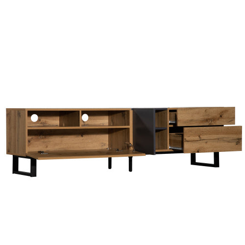 US Local Modern TV Stand For 80'' TV With Double Storage Space, Media Console Table, Entertainment Center With Drop Down Door For Living Room