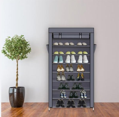 US Local Non Woven Shoe Cabinet With 10 Layers Widened - Gray
