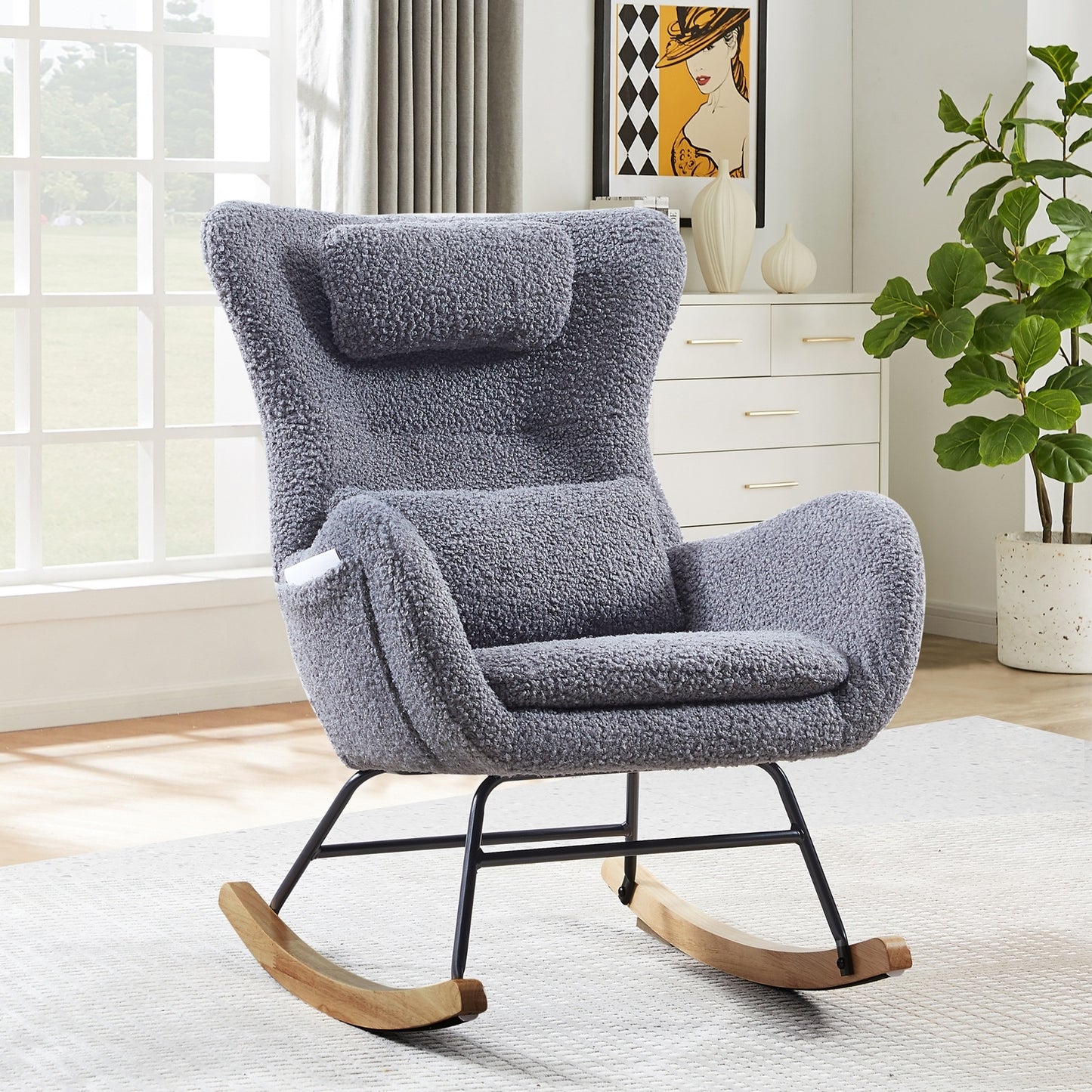 US Local Rocking Chair Nursery, Modern Rocking Chair With High Backrest