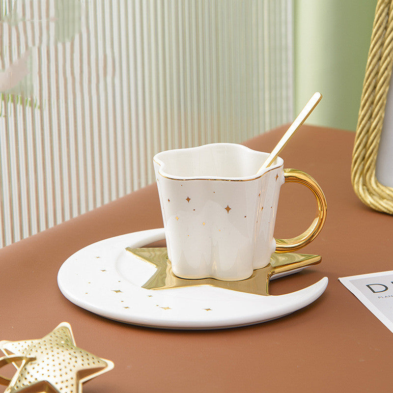 US Local Creative Ceramic Cup With Star And Moon Saucer