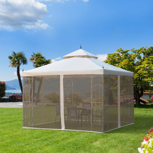 UK Local Outsunny 3Mx3M Garden Gazebo Double Top Outdoor Canopy Patio Event Party Wedding Tent Backyard Sun Shade With Netting - Cream White
