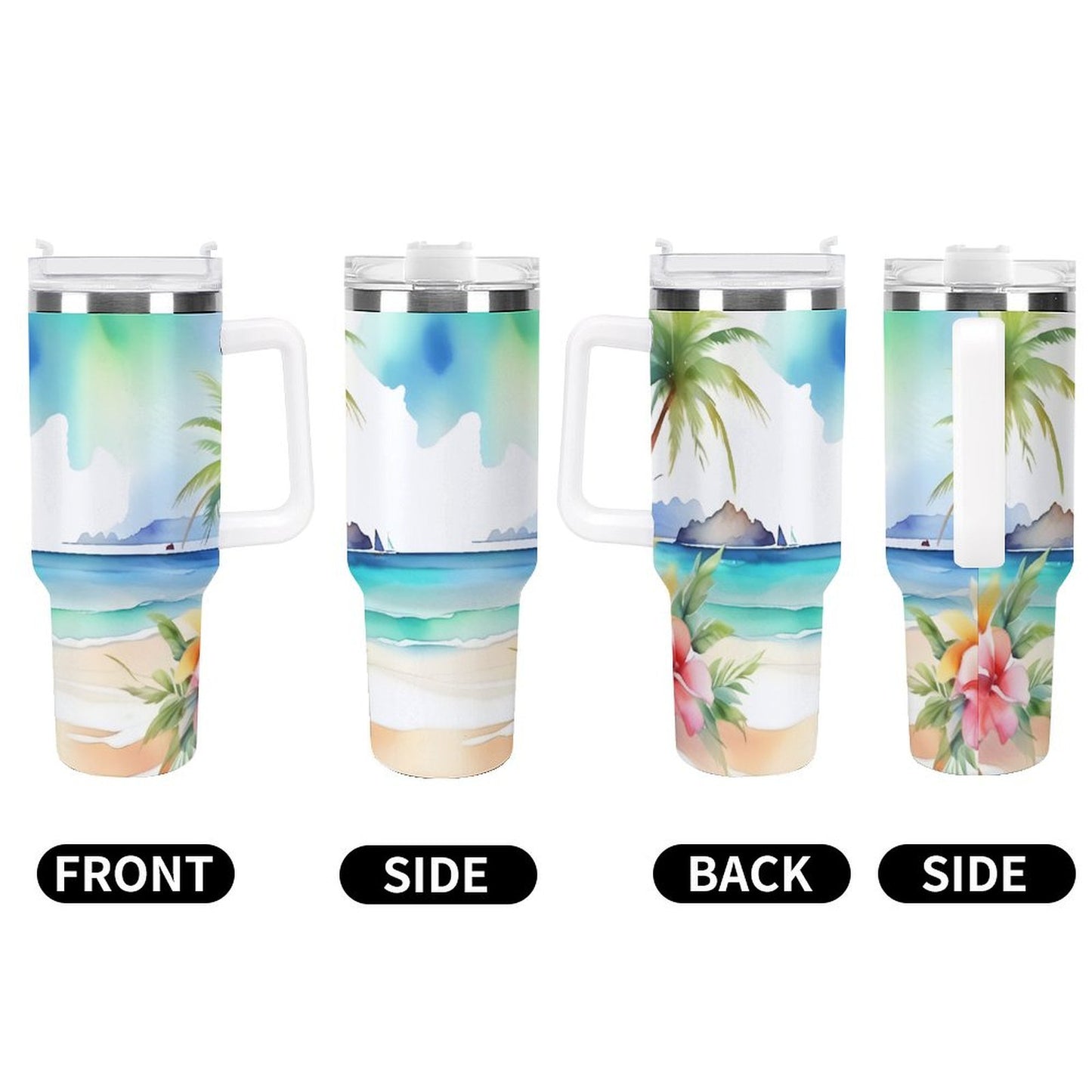 PHDT00043 POD US Local Tumbler 40 oz Large Capacity Car Cup, Watercolor, Hibiscus