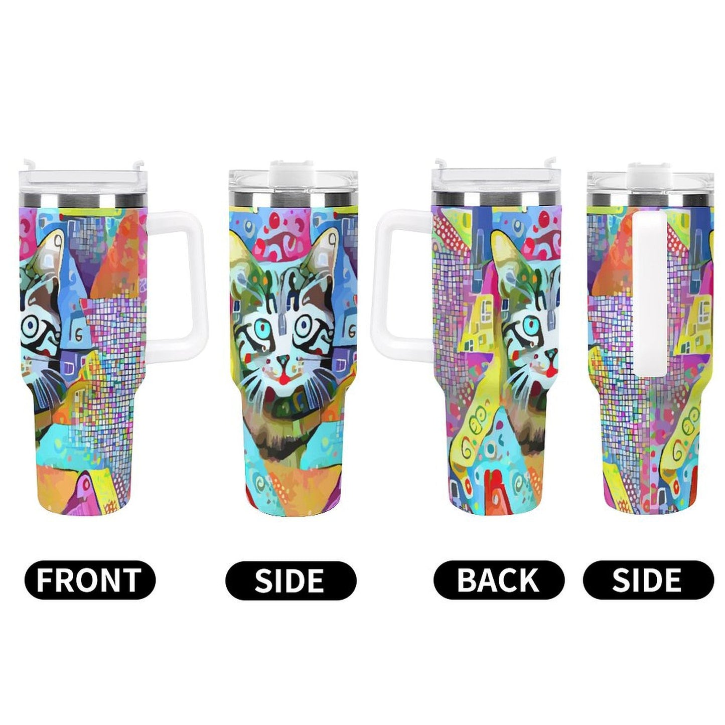 PHDT00522 POD US Local Tumbler 40oz Large Capacity Car Cup Cats, Abstract, Retro