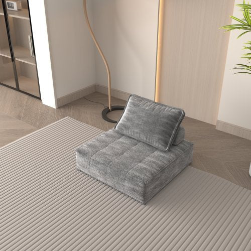 US Local Modern Modular Sectional Single Sofa Couch Single Square Sofa Modern Armless Floor Sofa Couch Accent Armless Chair With Removable Back Cushion For Living Room, Apartment  Gray  Upholstered