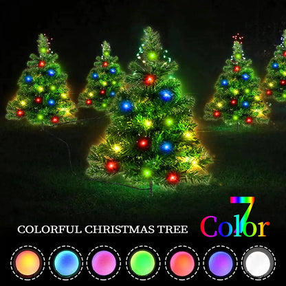 US Local 2SET 1 TOW 2 Solar Christmas Tree, Solar Powered Pathway Christmas Tree With Multicolored LED Lights