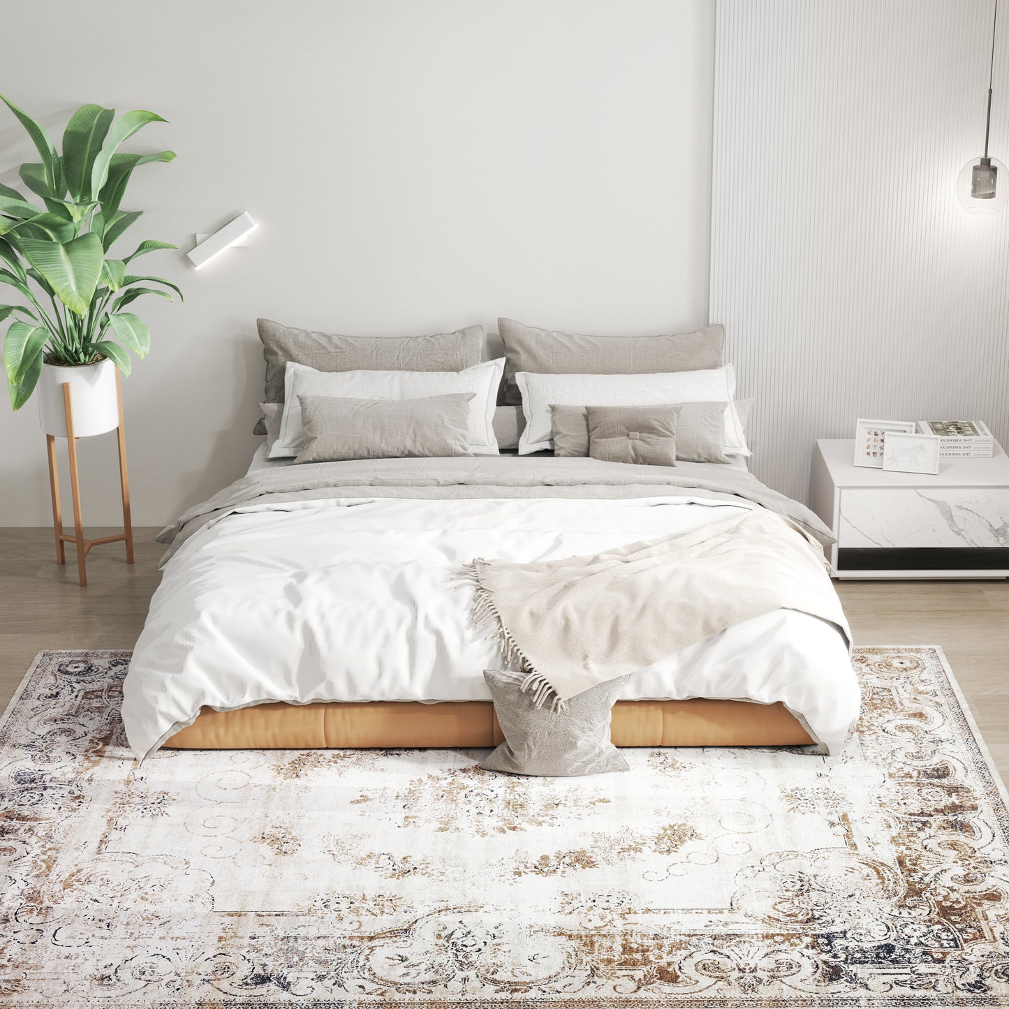 8x10 Boho Area Rug, Machine Washable Carpet For Living Room, Bedroom, Dining Room, Kitchen, Home Office, Brown