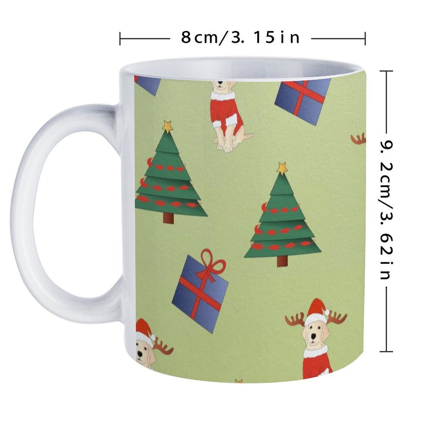 POD US Local White mug with full print, Christmas Trees, Gifts, Dogs 0078
