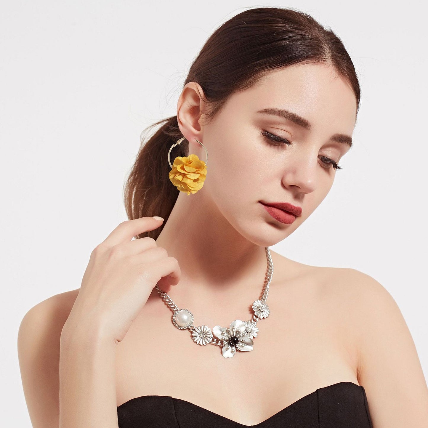 Fabric Color Flower Metal Alloy Earrings