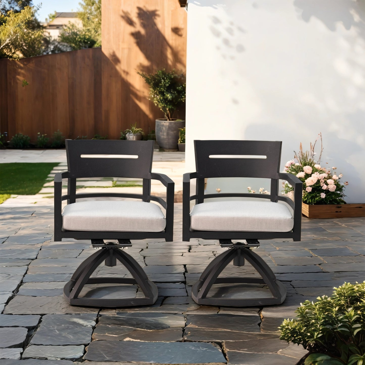 US Local Outdoor Patio Aluminum Swivel Rocker 2PCS With Outdoor-grade Sunbrella Fabric Cushions, Ember Black
