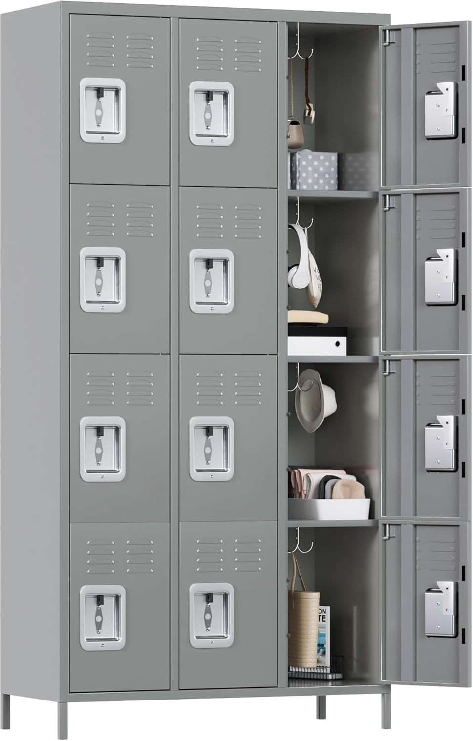 US Local Metal Lockers For Employees With 12 Door & Hooks,Metal Storage Locker With Lock For School Office Gym Bedroom Home,Assembly Required,12 Doors Light Grey
