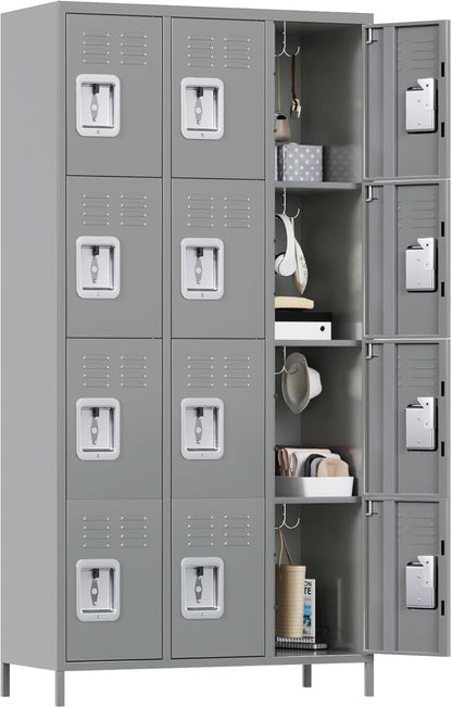 US Local Metal Lockers For Employees With 12 Door & Hooks,Metal Storage Locker With Lock For School Office Gym Bedroom Home,Assembly Required,12 Doors Light Grey