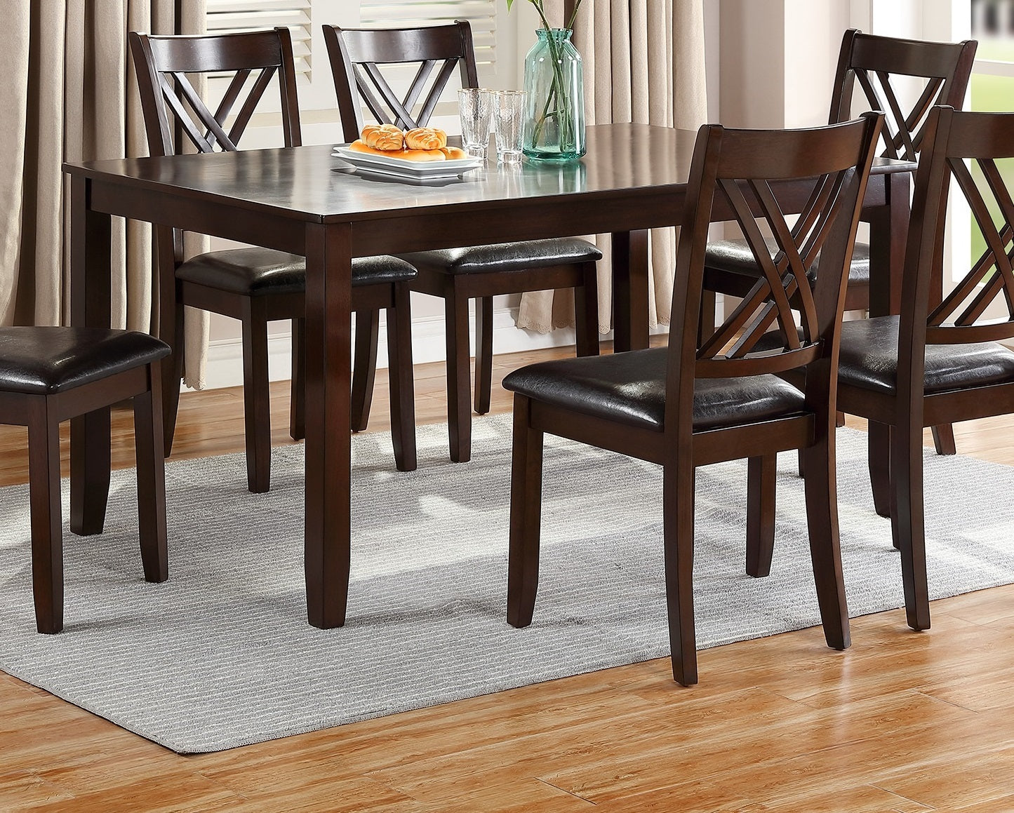 US Local 7pcs Dining Set Dining Table 6 Side Chairs Clean Espresso Finish Cushion Seats X Design Back Chairs
