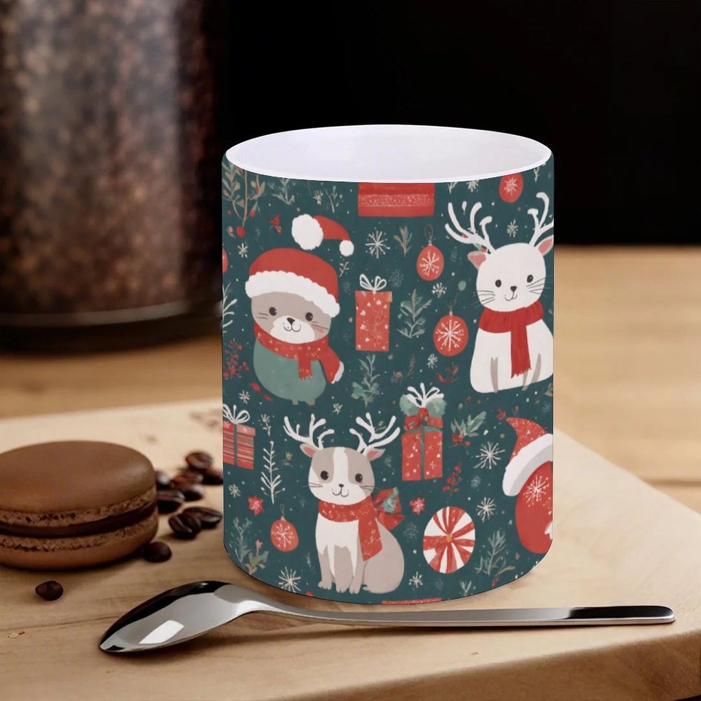 POD US Local White mug with full print, Christmas, Scarves, Animals 0093
