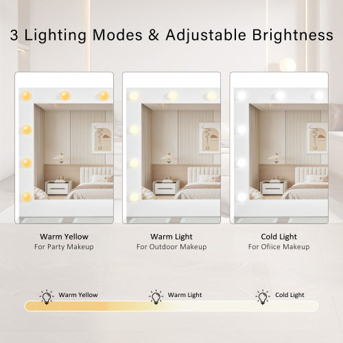 US Local 43.3 Vanity Desk With Large Mirror And Hollywood Bulbs, Modern Glass Top Makeup Vanity With Drawers And Power Outlet, Large Dressing Table With 3 Color Lighting Modes & RGB Cabinets For Bedroom
