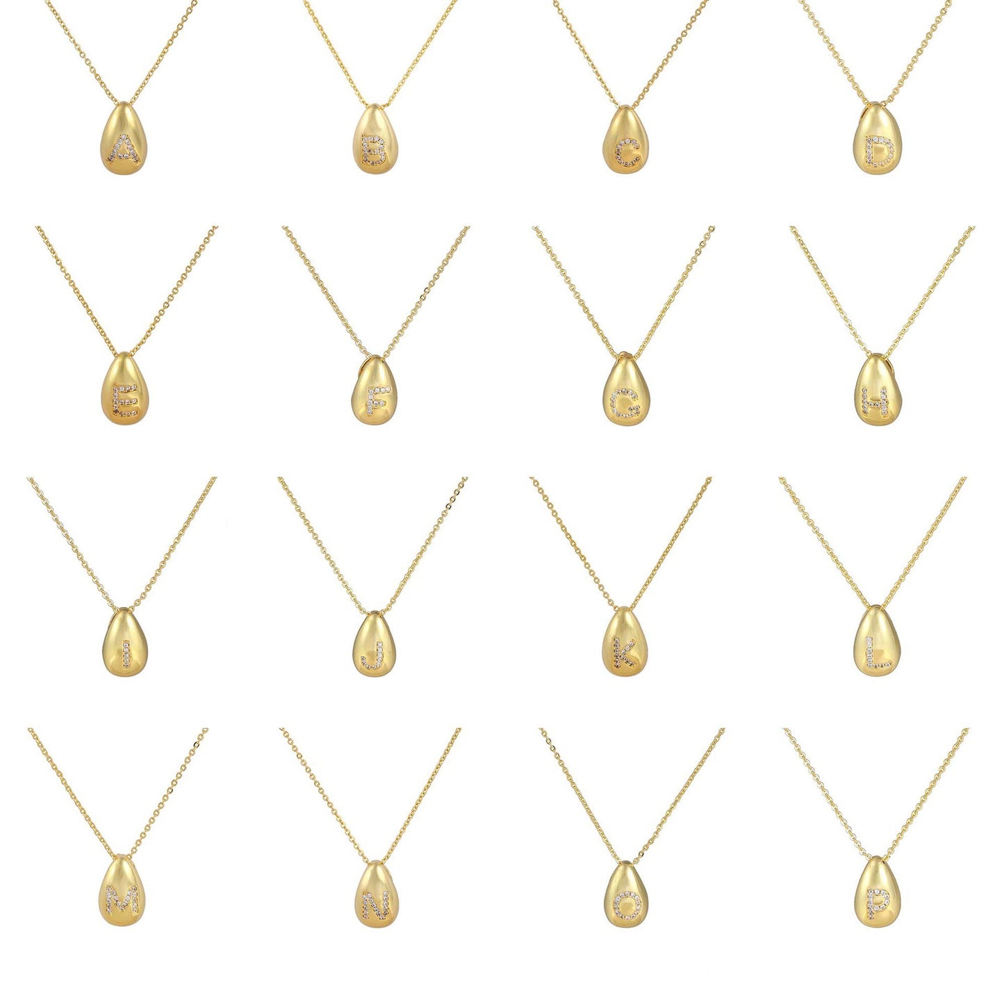 Glossy Water Drop 26 English Letter Pendant Copper-plated Gold Simple Pendant Female