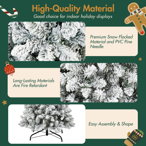 US Local 3 Pcs Flocked Artificial Christmas Tree Set With Lights, 4ft 5ft 6ft Christmas Snow Tree Set, Christmas Decor