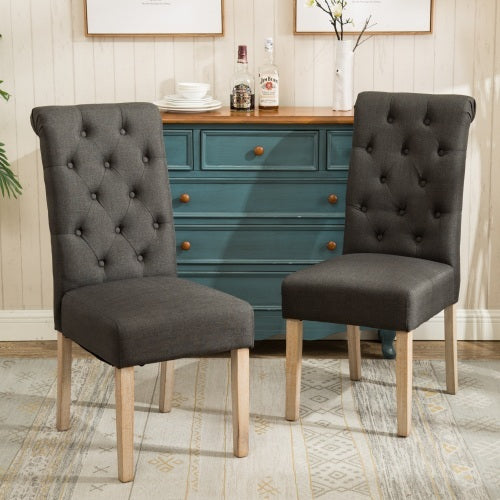 US Local Habit Solid Wood Tufted Parsons Dining Chair, Set Of 2, Charcoal